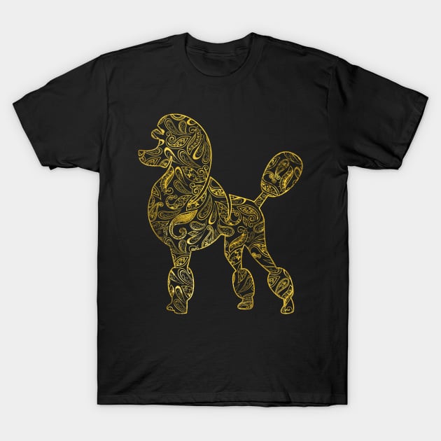 Poodle Dog in  Gold Paisley pattern T-Shirt by Nartissima
